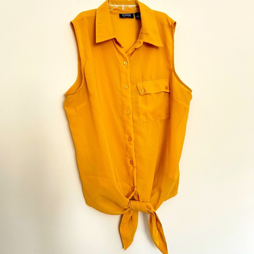 Mileage Women’s Marigold Yellow Sleeveless Button Down Shirt
